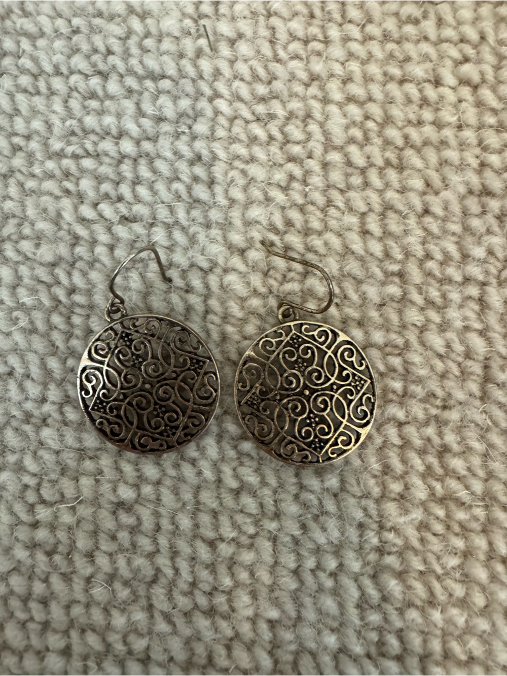 Intricate Filigree Round Dangle Earrings - Antiqued Silver Tone